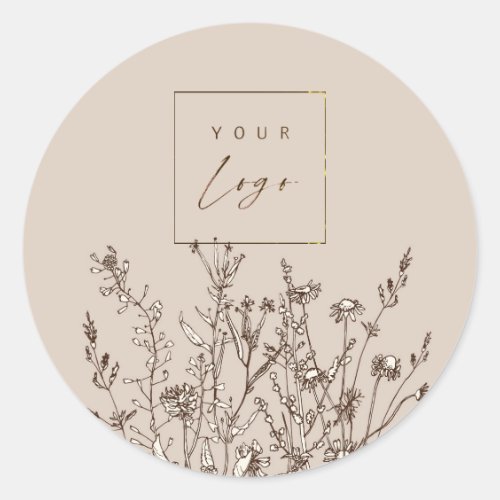 Earthy Wildflowers Custom Logo Classic Round Sticker