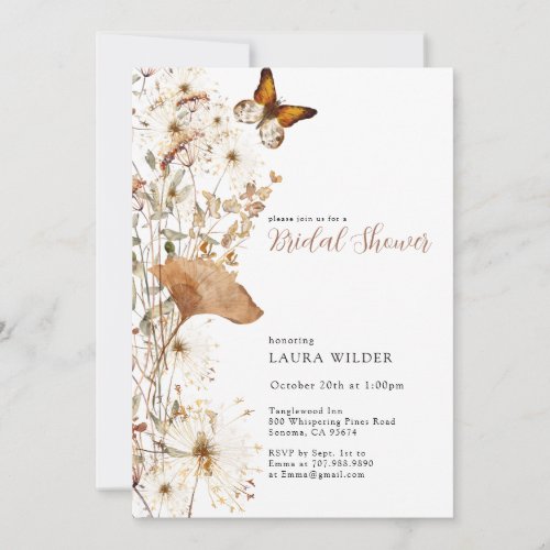 Earthy Wildflowers Terracotta Cream Bridal Shower Invitation