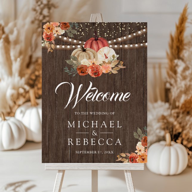 Earthy Wood Floral Pumpkin Wedding Welcome Sign (Creator Uploaded)