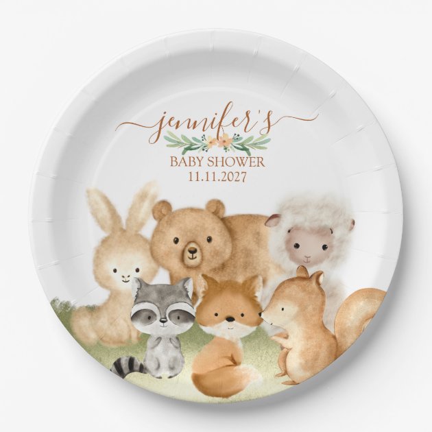 Earthy Woodland Animals Baby Celebration Paper Plates