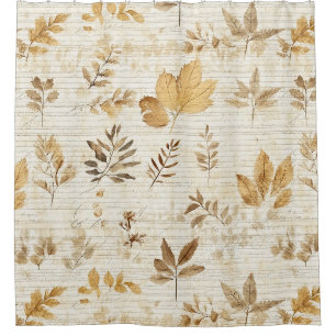 Earthy Yellow-Brown Leaves on Rustic Fall Backdrop Shower Curtain