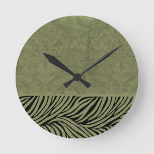 Earthy Zebra Print Round Clock