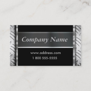 A metallic look frame with bolts for added depth in silver stainless steel on a business card for professionals in construction, metalwork and crafts 