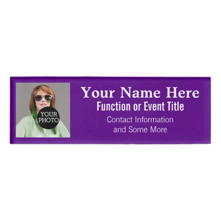 Easily Design Your Own Purple Photo Logo Name Tag