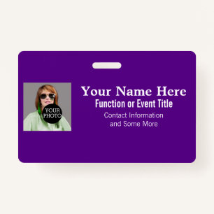 Easily Design Your Own Purple Photo Logo name tag Badge