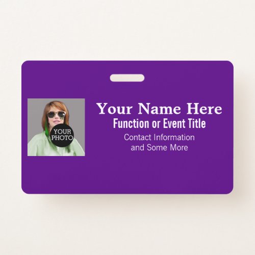 Easily Design Your Own Purple Photo Logo name tag Badge