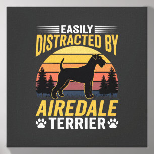 Easily Distracted by Airedale Terrier Retro Dog Canvas Photo Tile
