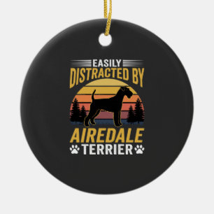 Easily Distracted by Airedale Terrier Retro Dog Ceramic Ornament