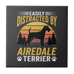 Easily Distracted by Airedale Terrier Retro Dog Ceramic Tile