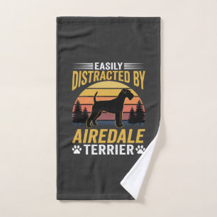 Easily Distracted by Airedale Terrier Retro Dog Hand Towel