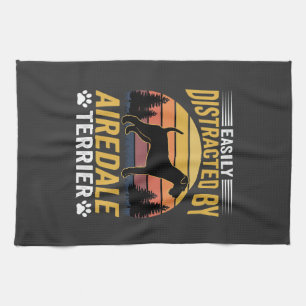 Easily Distracted by Airedale Terrier Retro Dog Kitchen Towel