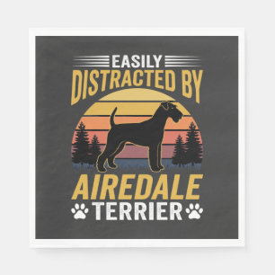 Easily Distracted by Airedale Terrier Retro Dog Napkins