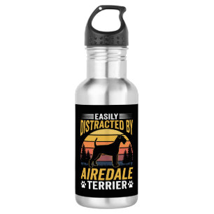 Easily Distracted by Airedale Terrier Retro Dog Stainless Steel Water Bottle