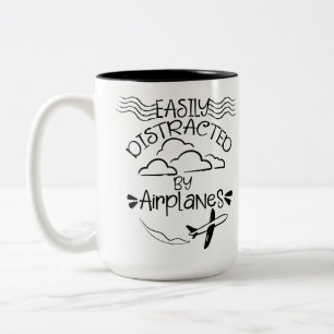Easily Distracted by Airplanes Aviator Pilot Two-Tone Coffee Mug