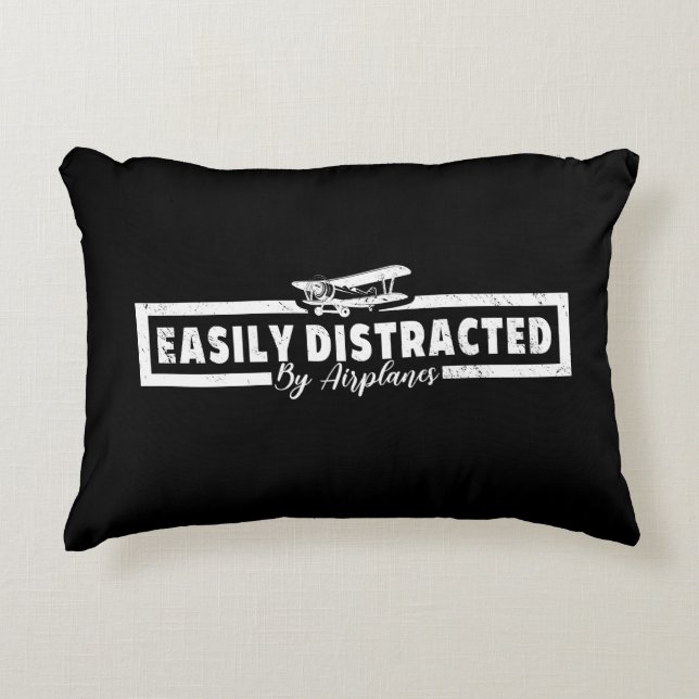 Easily Distracted By Airplanes, Funny Pilot Saying Accent Pillow (Front)