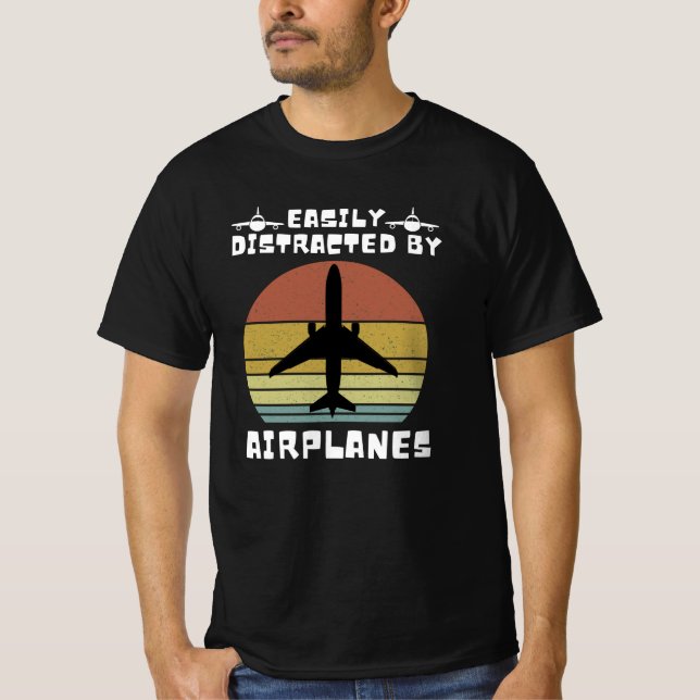Easily Distracted By Airplanes T-Shirt (Front)