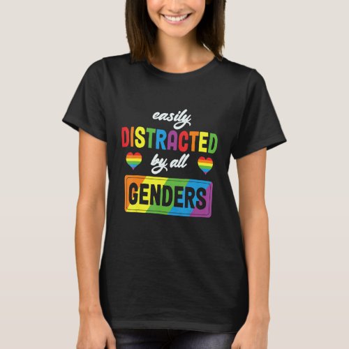 Easily Distracted By All Genders Gay Pride T_Shirt