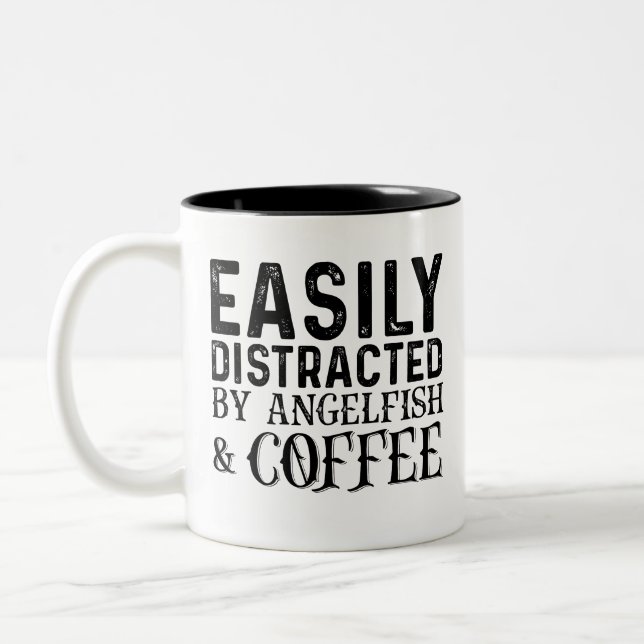 Easily Distracted By Angelfish And Coffee Two-Tone Coffee Mug (Left)