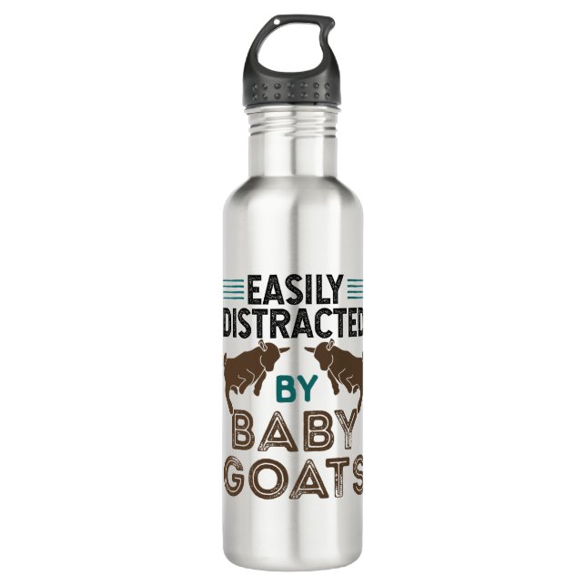 Easily Distracted by Baby Goats Stainless Steel Water Bottle (Front)