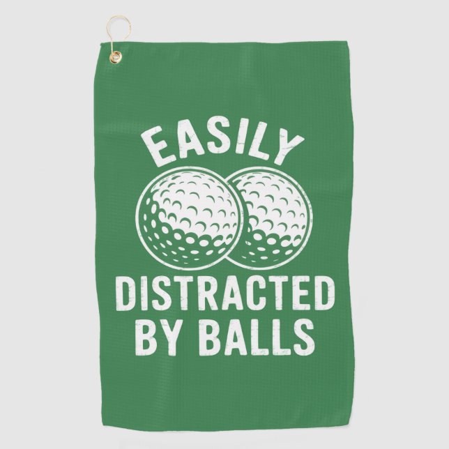 Easily Distracted by Balls Funny Golf Ball Golfer Towel (Front)