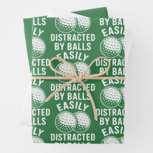 Easily Distracted by Balls Funny Golf Ball Golfer Wrapping Paper Sheets