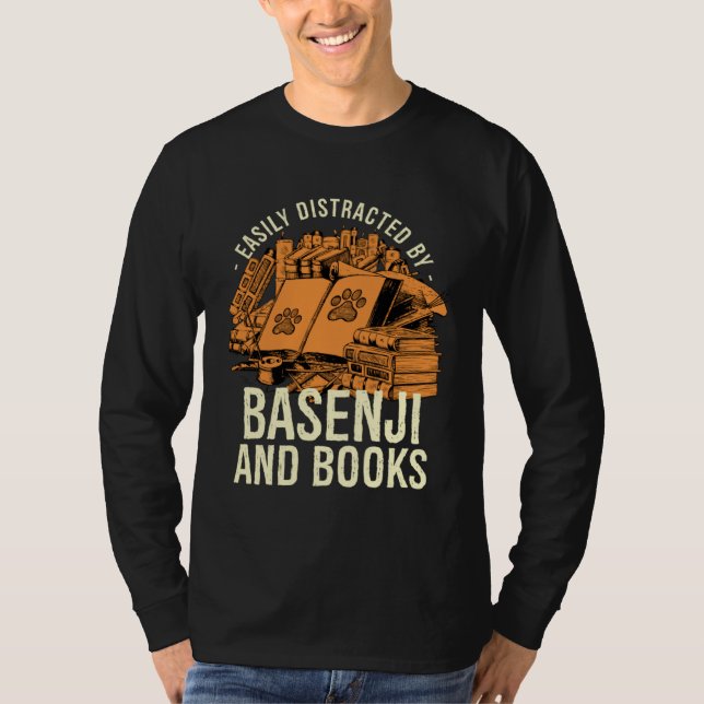 Easily Distracted By Basenji And Books Angari Dog T-Shirt (Front)