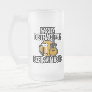Easily Distracted by Beer and Music Frosted Glass Beer Mug
