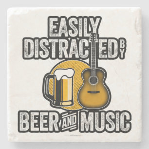 Easily Distracted by Beer and Music Stone Coaster