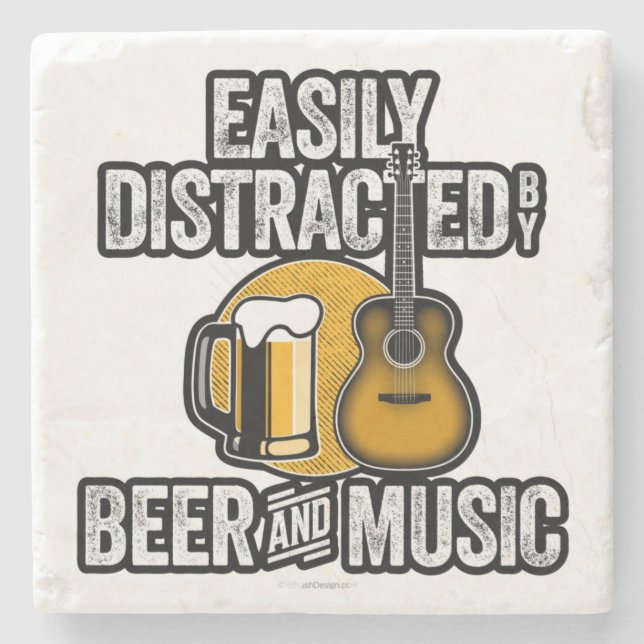 Easily Distracted by Beer and Music Stone Coaster (Front)