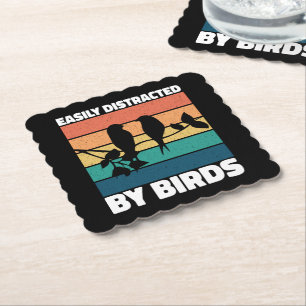 Easily Distracted By Birds Cute Bird Owner Funny Paper Coaster