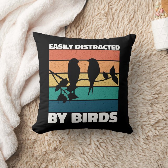 Easily Distracted By Birds Cute Bird Owner Funny Throw Pillow (Blanket)