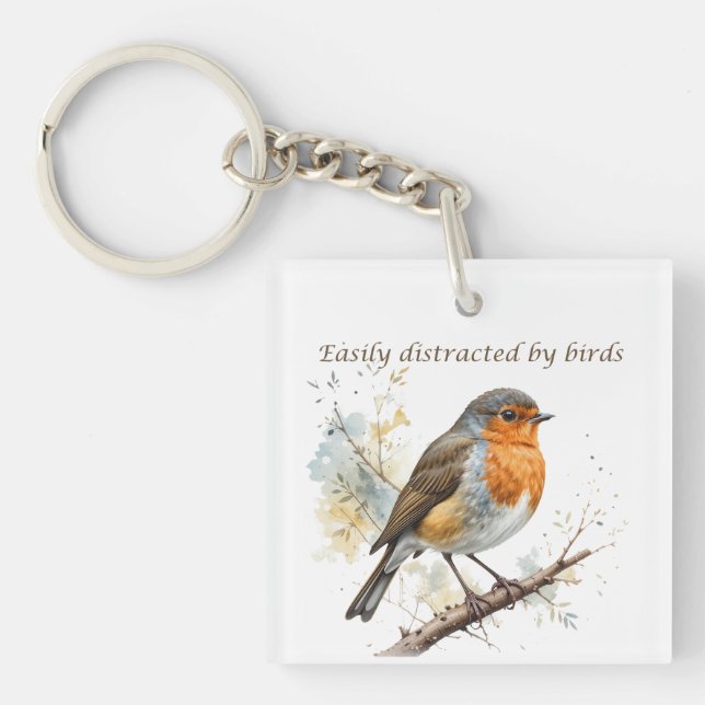 Easily Distracted by Birds Fun Quote Keychain (Front)