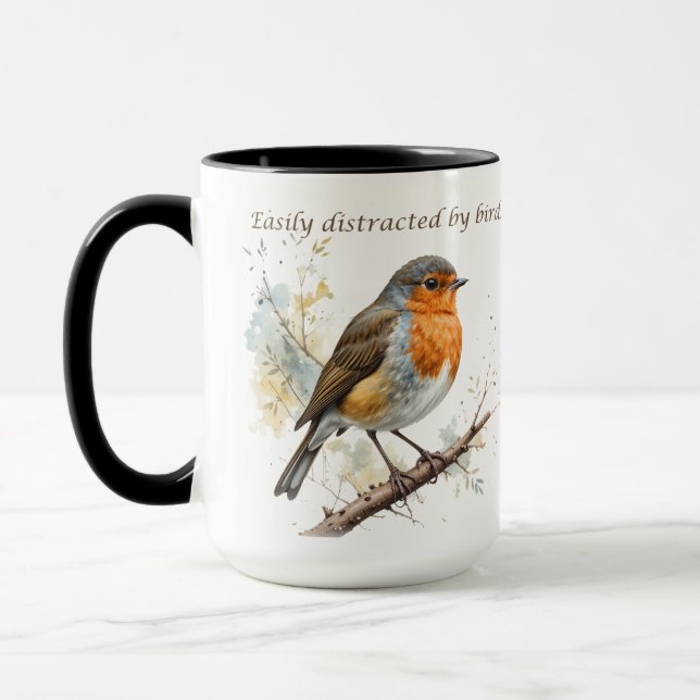 Easily Distracted by Birds Fun Quote Mug (Left)