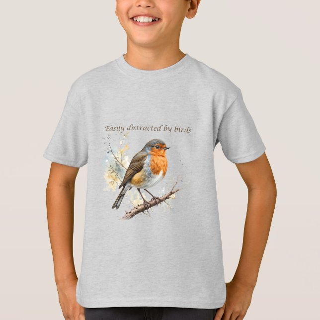 Easily Distracted by Birds Fun Quote T-Shirt (Front)