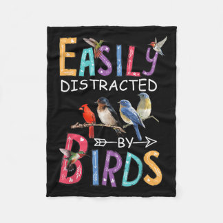 Easily Distracted By Birds Funny Bird Fleece Blanket