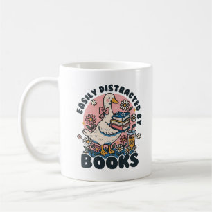 Easily Distracted By Book Vintage Goose with Books Coffee Mug