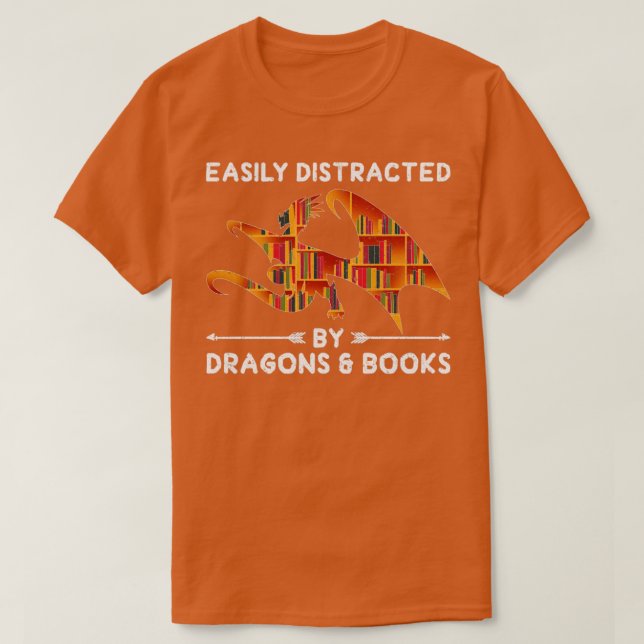 Easily Distracted By Books And Dragons T-Shirt (Design Front)