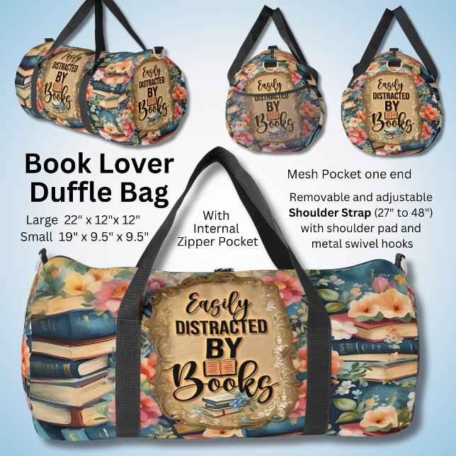Easily Distracted by Books - Watercolor Book Lover Duffle Bag (Creator Uploaded)