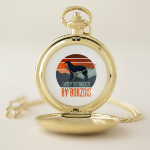 Easily Distracted By Borzois Dog Walking Pocket Watch