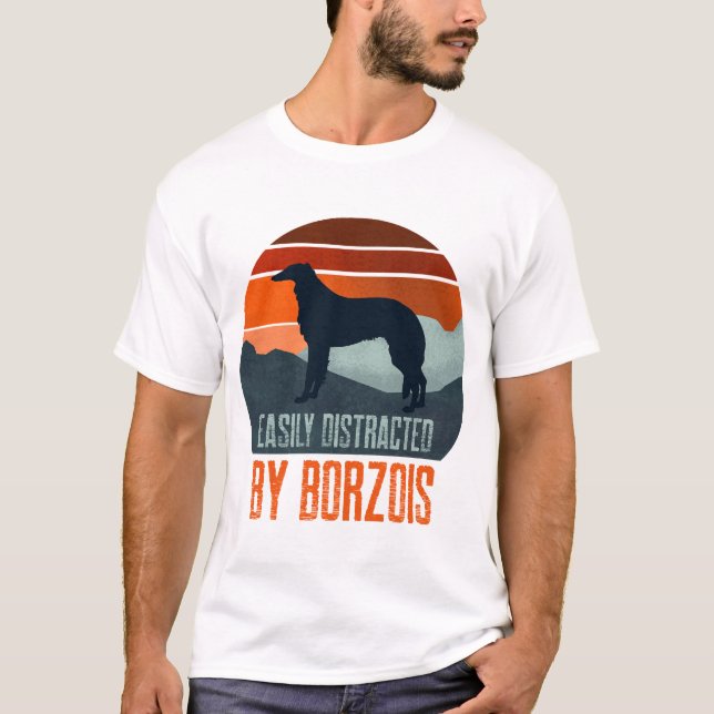 Easily Distracted By Borzois Dog Walking T-Shirt (Front)