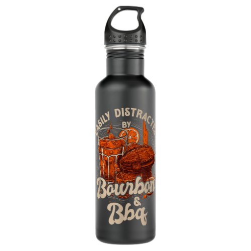 Easily Distracted By Bourbon and BBQ Stainless Steel Water Bottle