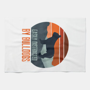 Easily Distracted By Bulldogs Dog Walking Kitchen Towel