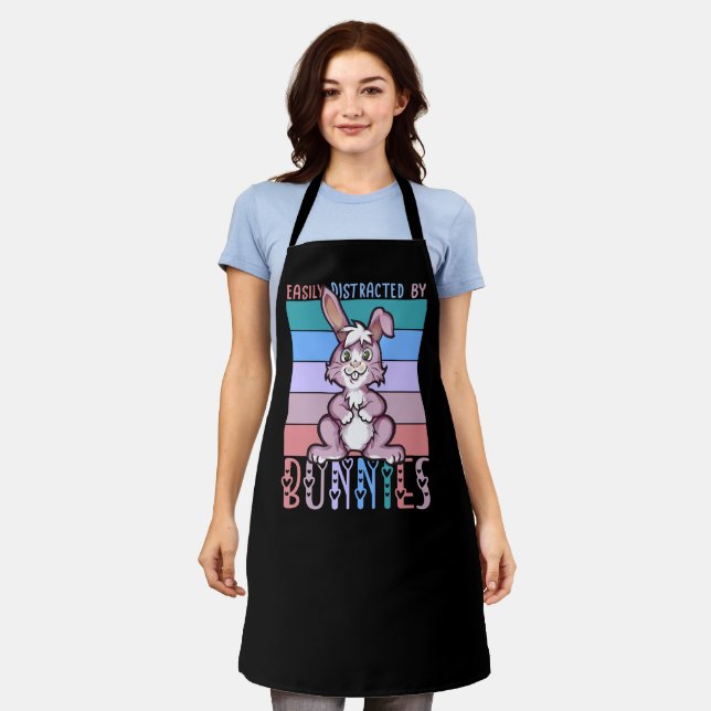 Easily Distracted by Bunnies Cute Bunny Lover Apron (Worn)