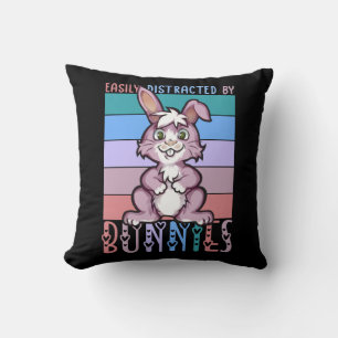 Easily Distracted by Bunnies Cute Bunny Lover Throw Pillow