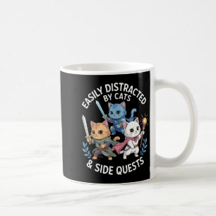 Easily Distracted By Cats &amp; Side Quests Funny  Coffee Mug