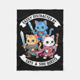 Easily Distracted By Cats & Side Quests Funny Fleece Blanket