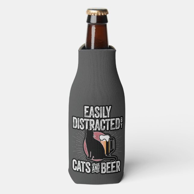 Easily Distracted by Cats and Beer Bottle Cooler (Bottle Front)