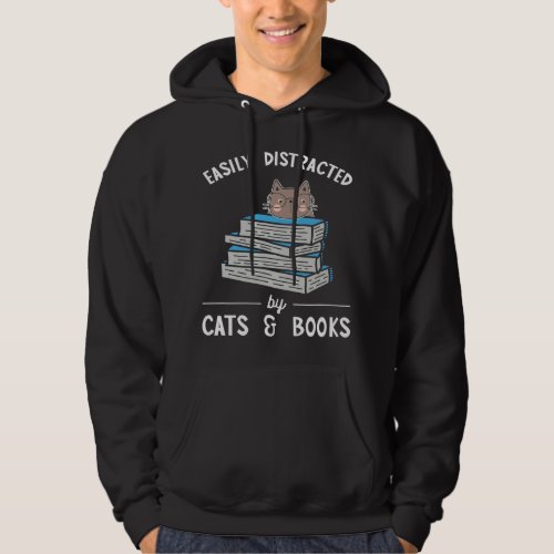 Easily Distracted by Cats And Books Bookworm Cat L Hoodie