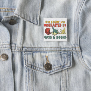 Easily Distracted By Cats And Books Button