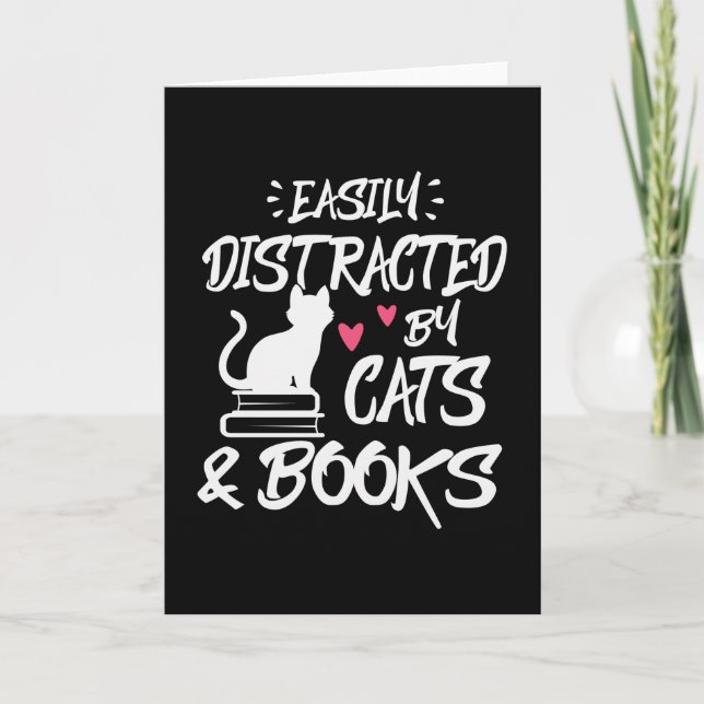 Easily Distracted By Cats and Books Card (Front)